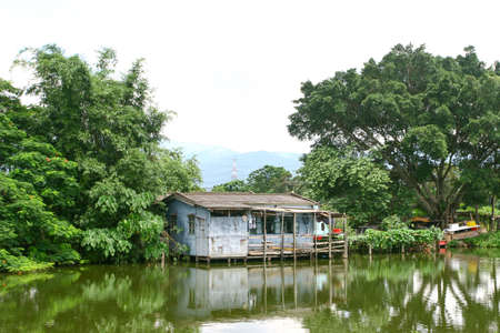 the watch house side by the pond at Shan Pui Tsuen, yuen long HK 2 July 2005のeditorial素材