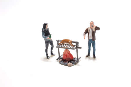 the mini of figure are enjoy the camp and bbqの写真素材