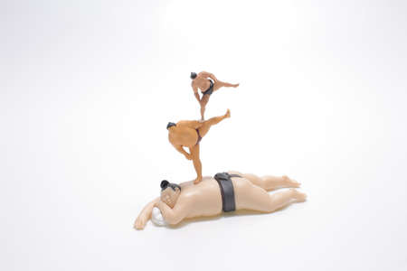the pile of mini Sumo figures at the white boardの写真素材
