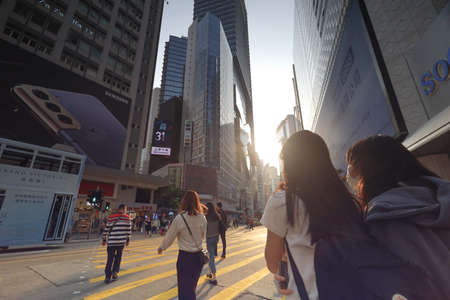 26 March 2021 Crowded people in Causeway bay at afternoonのeditorial素材