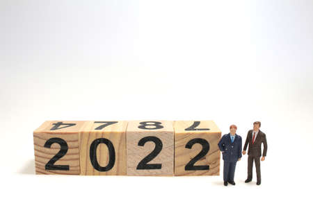 2022 Word with Wooden Cubes with mini figureの写真素材