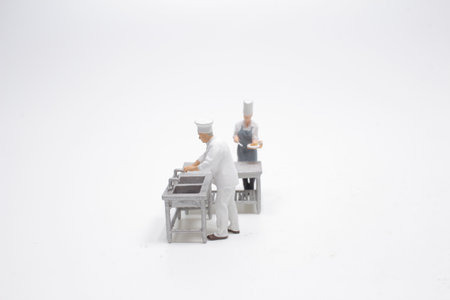 the mini Chef serving food, garnishing food in kitchenの写真素材