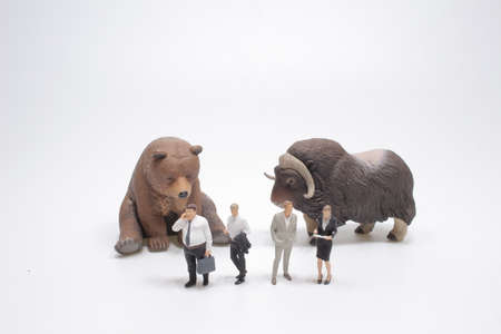 the mini figure of business, bull and bear