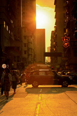 sunset of the mong kok street, hong kong 10 Oct 2020のeditorial素材