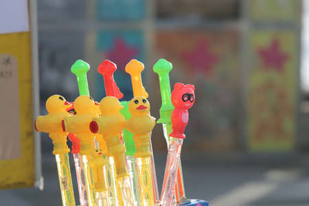 selling soap toys at the coast park, hong kongの写真素材
