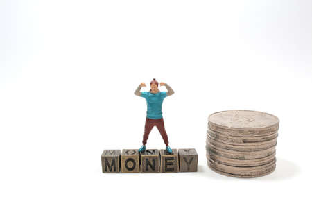 mini people who stand on cubes with textの写真素材