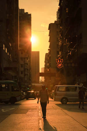 sunset of the mong kok street, hong kong 10 Oct 2020のeditorial素材
