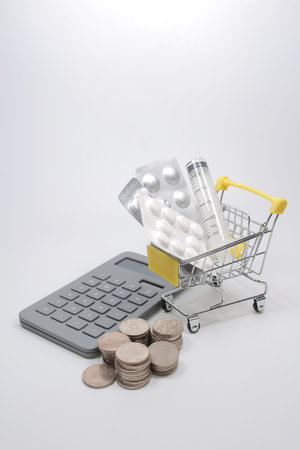 the Shopping Cart With Different Pills Blister Packの写真素材