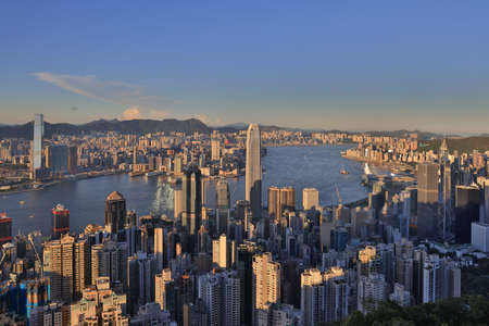 4 Sept 2021 the sunset view of Hong Kong City From The Peakの写真素材