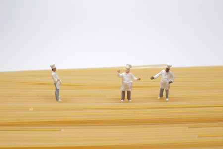 a Pasta and a mini chef figureの写真素材