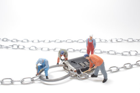 the mini owrker try to broke the Closed Lock, Hanging On A Circuit