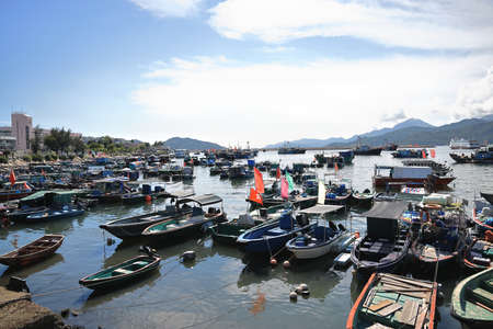 20 Aug 2021 Cheung Chau Island, Hong Kong: Traditional fishing vessel of China parking in harborのeditorial素材