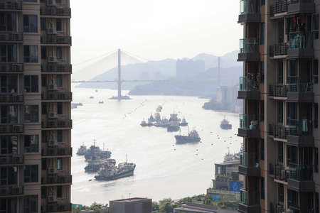 9 Sept 2021 Ting kau bridge at Tsuen Wan with suspensionのeditorial素材
