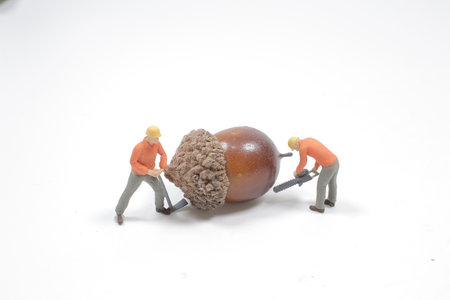 the mini of worker open the nut