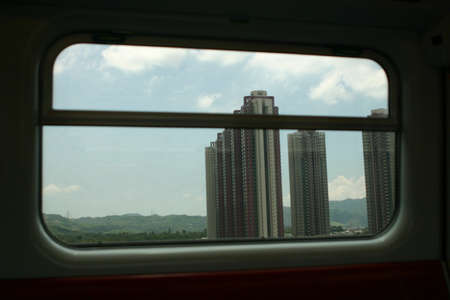 16 Aug 2004 View of city skyline through a subway window