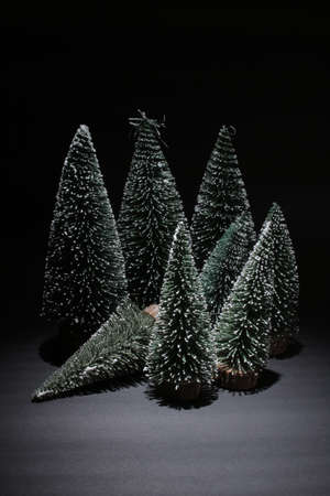a scale of the tree with snow on dark background