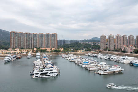 17 Dec 2021 Yachts Moored In Sea By Hong Kong Gold Coast Residencesの写真素材
