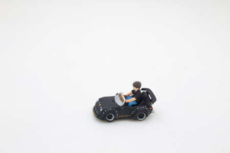 kid boy driving big toy car and having fun with playing
