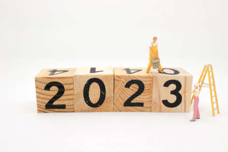 Wooden blocks with 2023 number with the figure