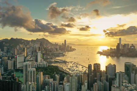 2 May 2022 Hong Kong view point sunset on the Braemar Hill Peak.の写真素材
