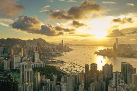 2 May 2022 Hong Kong view point sunset on the Braemar Hill Peak.の写真素材