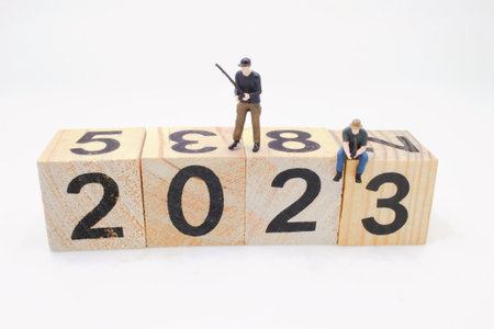 2023 New year target plan with woodblocks cubesの写真素材