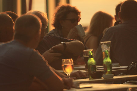 15 OCT 2011 enjoying sunset at a beach bar, hong kongの写真素材