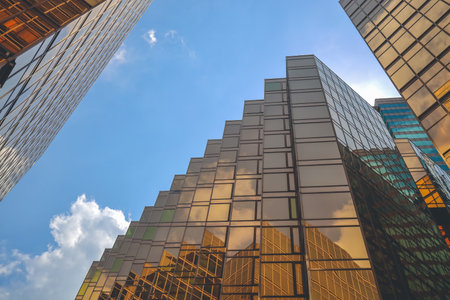 26 Sept 2022 below view of modern golden architecture, Hong Kong