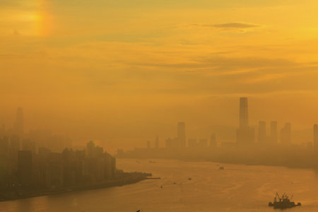 31 July 2011 the Sunset view of hong kong at Devil's Peakの写真素材