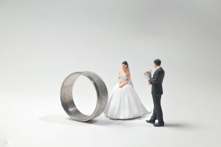 Miniature wedding concept, bride and groom greetingの写真素材