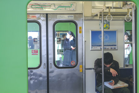the Green JR train at Kyoto station. 9 April 2012の写真素材