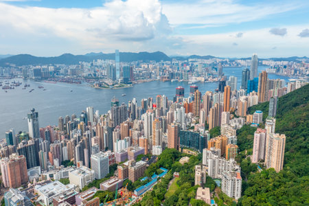1 May 2022 Victoria Harbour, viewing from west side of Hong Kong Islandのeditorial素材
