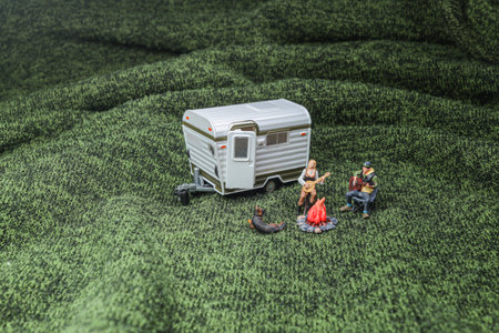 figure traveling by car and having a picnic