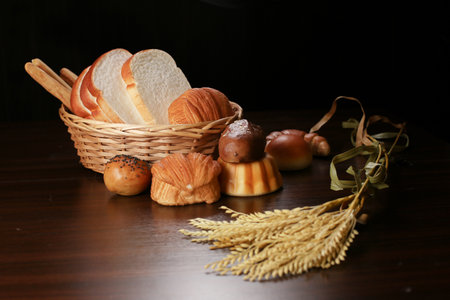 a Still life with breads and wheatsの写真素材