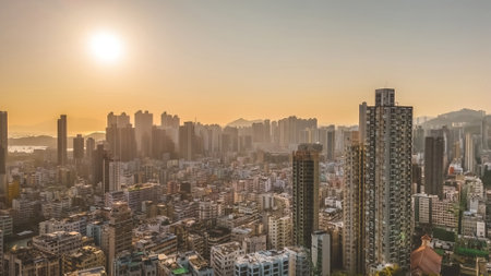 a city view of Kowloon west, hong kong, Feb 28 2022の写真素材