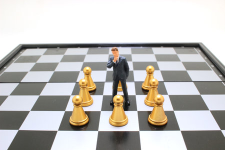 businessmen standing Chess Analysis Communicate about business strategyの写真素材