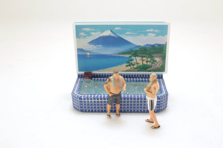 Japanese bald head guy at the spa poolの写真素材