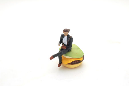 the hamburger with the travel figure manの写真素材