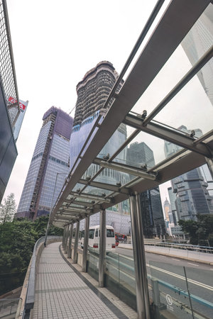pedestrian transition over busy street, central, hk April 26 2023の写真素材