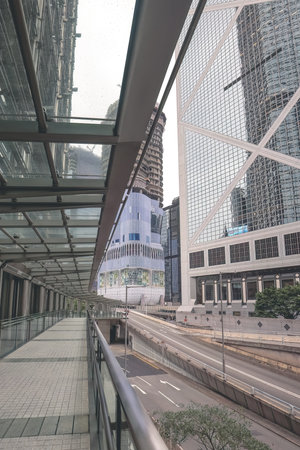 pedestrian transition over busy street, central, hk April 26 2023