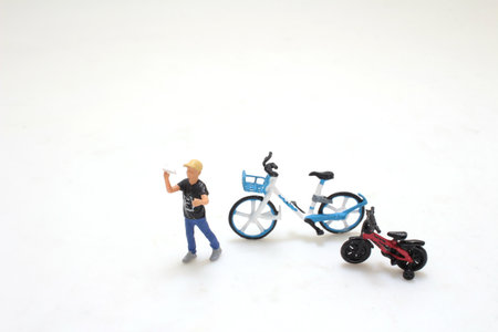 a happy cute kid boy with bike