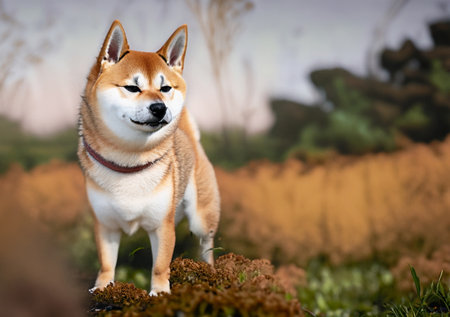 the Shiba Inu is captured in its natural surroundingの素材