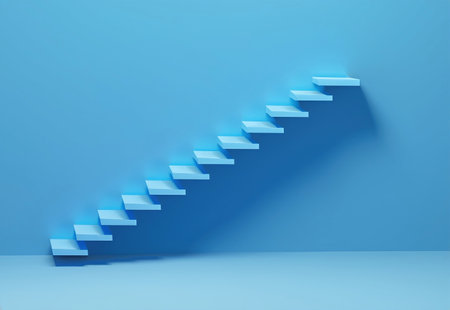 the Blue stair step to growth success 3d renderの素材