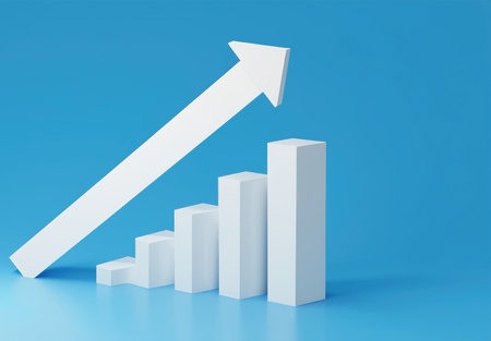 a Minimal white arrow up to growth success on blue background 3d renderの素材