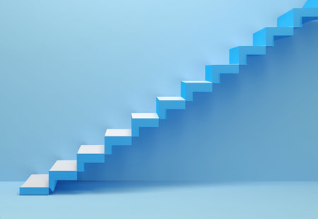 the Blue stair step to growth success 3d renderの素材