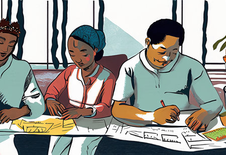 a Hand drawn people working together illustrationの素材