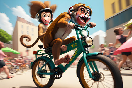 the monkey riding a bike creatの素材