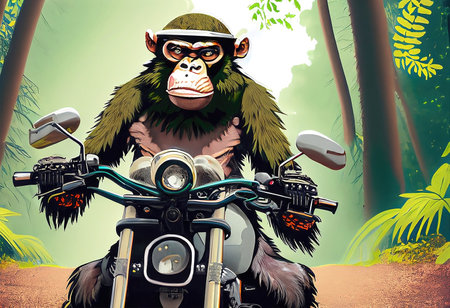 Monkey travel in the forest on the motorcycle createdaの素材