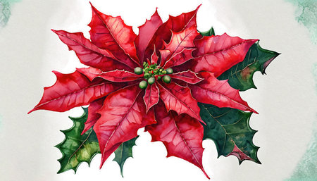 the Red Poinsettia Watercolor Clipartの素材