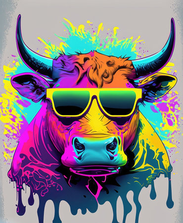 a cool cow wearing sunglasses sketchの素材